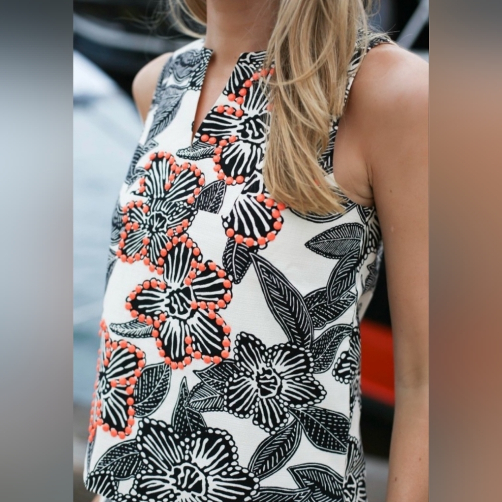 J. Crew Black and Orange Floral Blouse.